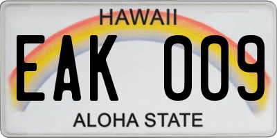 HI license plate EAK009