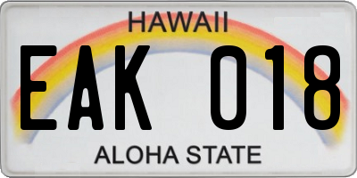 HI license plate EAK018