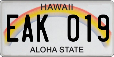 HI license plate EAK019