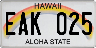 HI license plate EAK025
