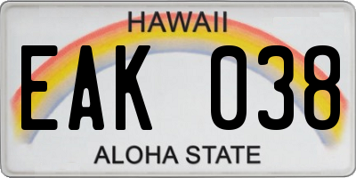HI license plate EAK038