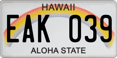 HI license plate EAK039