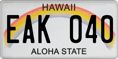 HI license plate EAK040