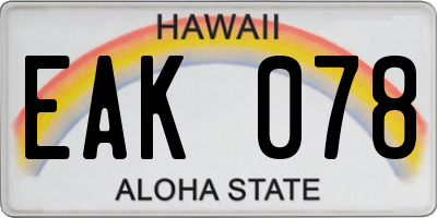 HI license plate EAK078