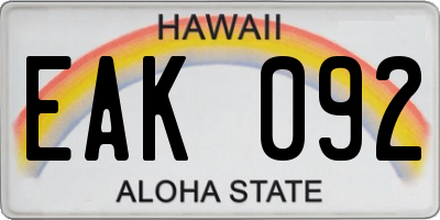 HI license plate EAK092