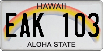 HI license plate EAK103