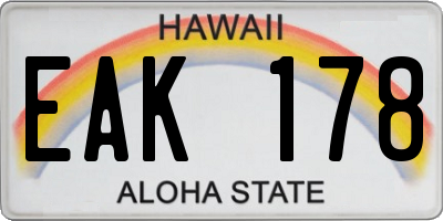 HI license plate EAK178