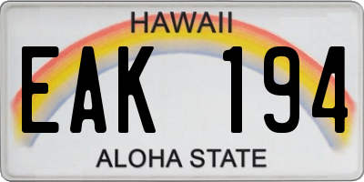 HI license plate EAK194