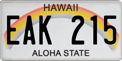 HI license plate EAK215