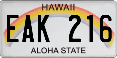 HI license plate EAK216