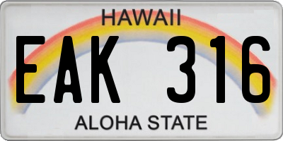 HI license plate EAK316