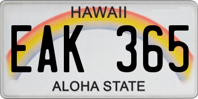 HI license plate EAK365