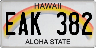 HI license plate EAK382