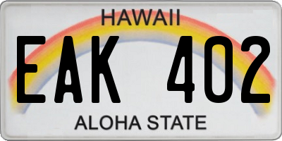 HI license plate EAK402