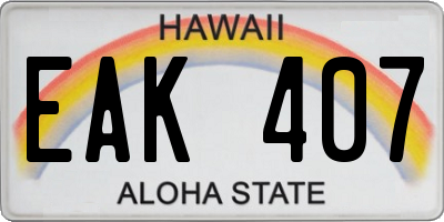 HI license plate EAK407