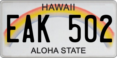 HI license plate EAK502