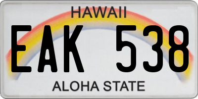 HI license plate EAK538