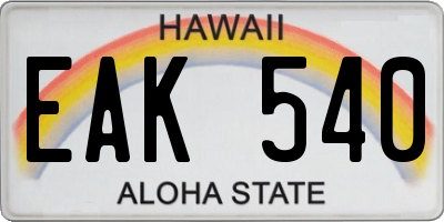 HI license plate EAK540