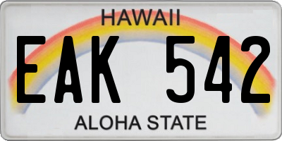 HI license plate EAK542