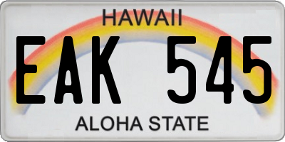 HI license plate EAK545