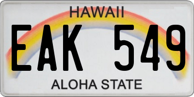 HI license plate EAK549