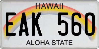 HI license plate EAK560