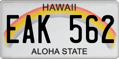 HI license plate EAK562