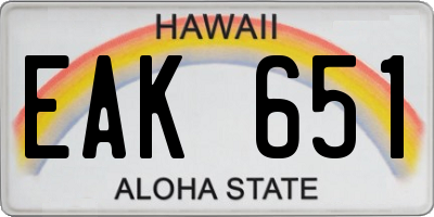 HI license plate EAK651