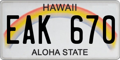 HI license plate EAK670