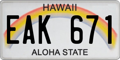 HI license plate EAK671