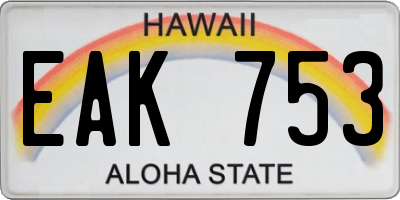 HI license plate EAK753