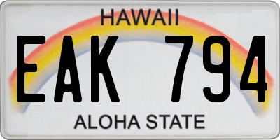 HI license plate EAK794
