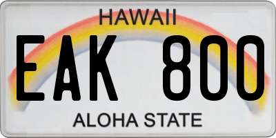 HI license plate EAK800
