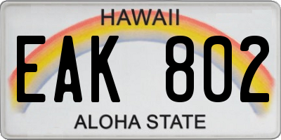 HI license plate EAK802