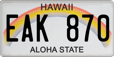 HI license plate EAK870