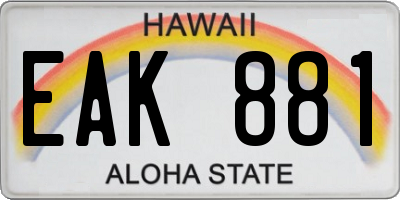 HI license plate EAK881