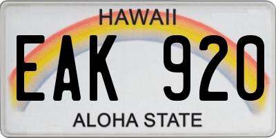 HI license plate EAK920