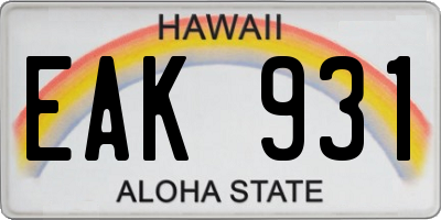HI license plate EAK931