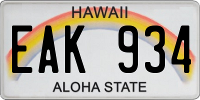 HI license plate EAK934