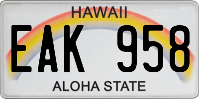 HI license plate EAK958