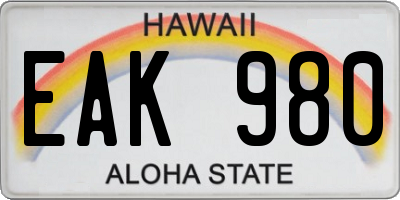 HI license plate EAK980