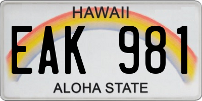 HI license plate EAK981