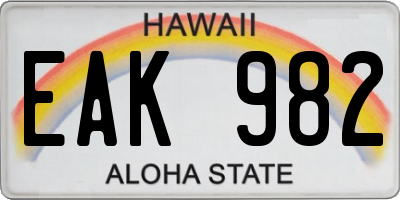 HI license plate EAK982