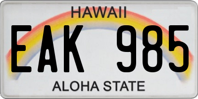 HI license plate EAK985