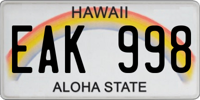 HI license plate EAK998