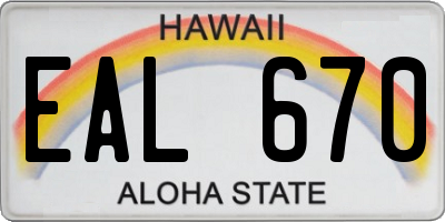 HI license plate EAL670