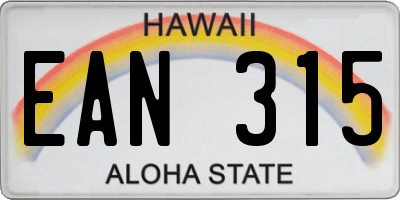 HI license plate EAN315