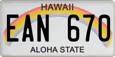 HI license plate EAN670