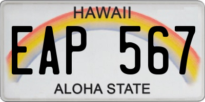 HI license plate EAP567