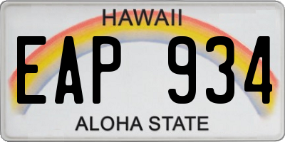 HI license plate EAP934